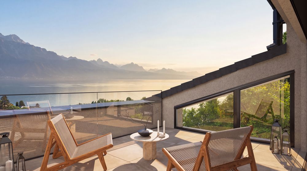 Terrasse de l'attique sous la toiture